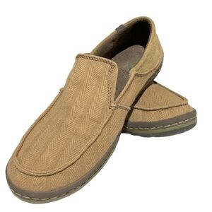 𝅺TEVA Clifton Creek Herring Bone Comfy Tan loafers Fabric Canvas Shoes Size 8